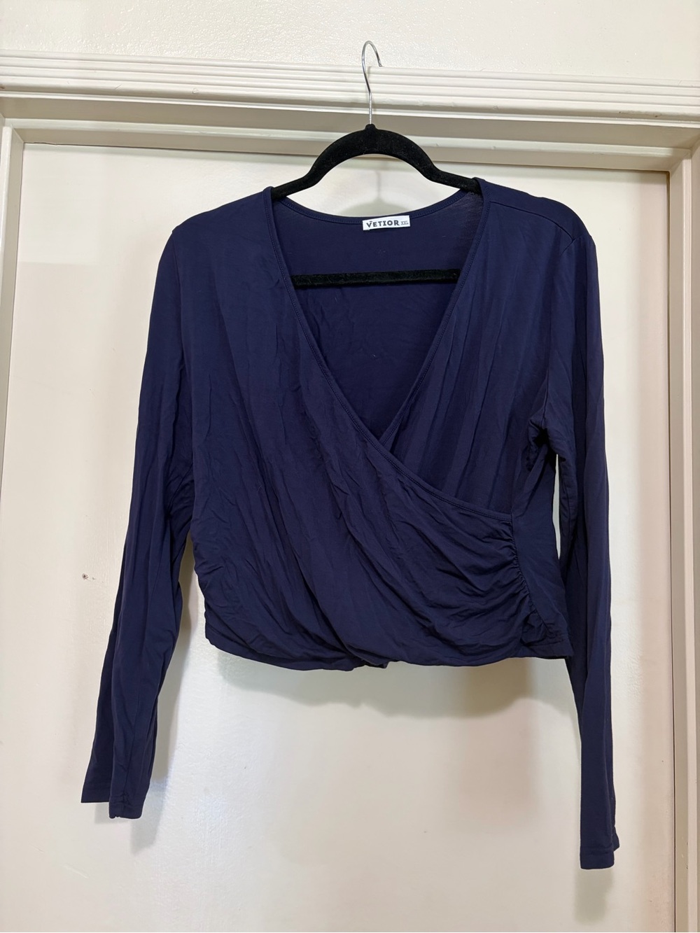 NAVY BLUE LONG SLEEVE RUCHED WRAP TOP | SIZE XXL